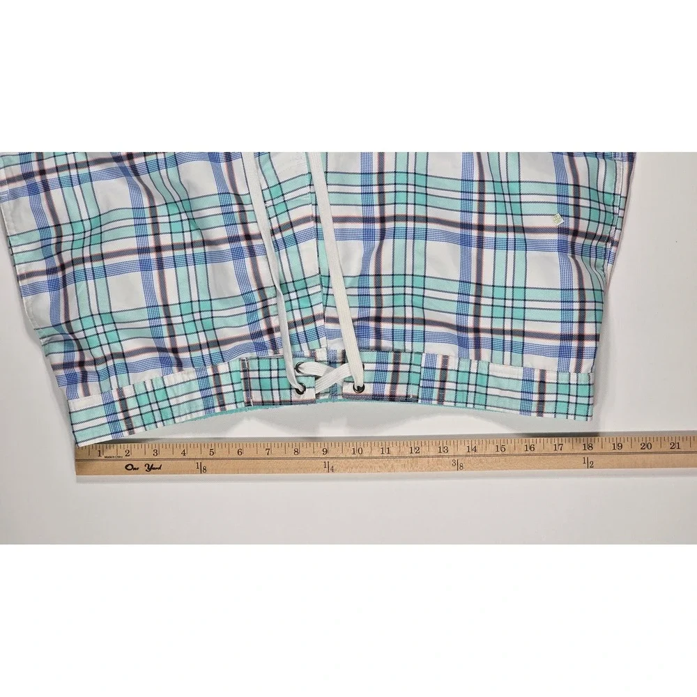 Merona Men's Plaid Swim Trunks Teal Blue White Board‎ Shorts Size Large